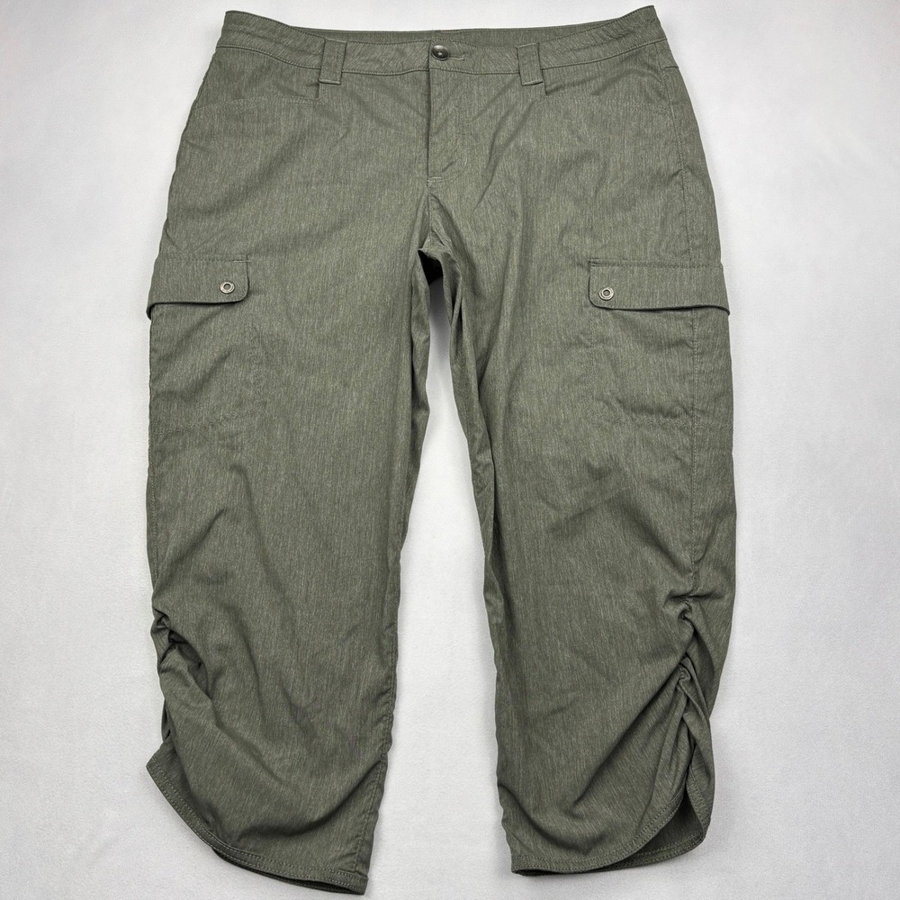 Eddie Bauer Cargo Capri Pants Womens 12 Green Ruched Hem Stretch Hiking Crop